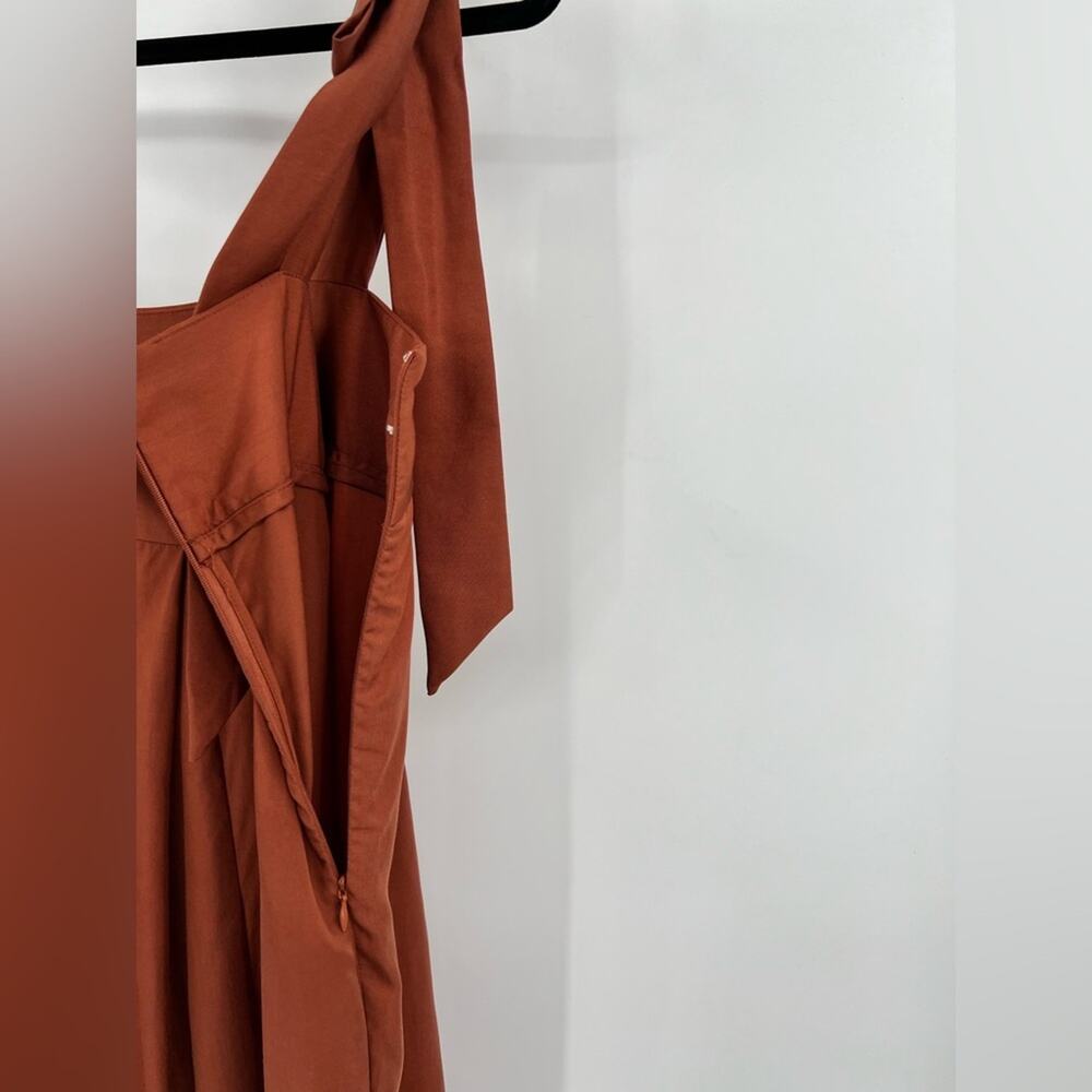 SANCIA The Label Thalita Jumpsuit Romper Shoulder Tie Front Leg SplitRust Medium - Picture 12 of 16
